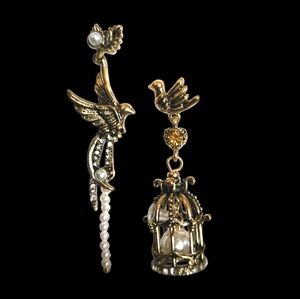 NWT Unique Bird and Birdcage earrings